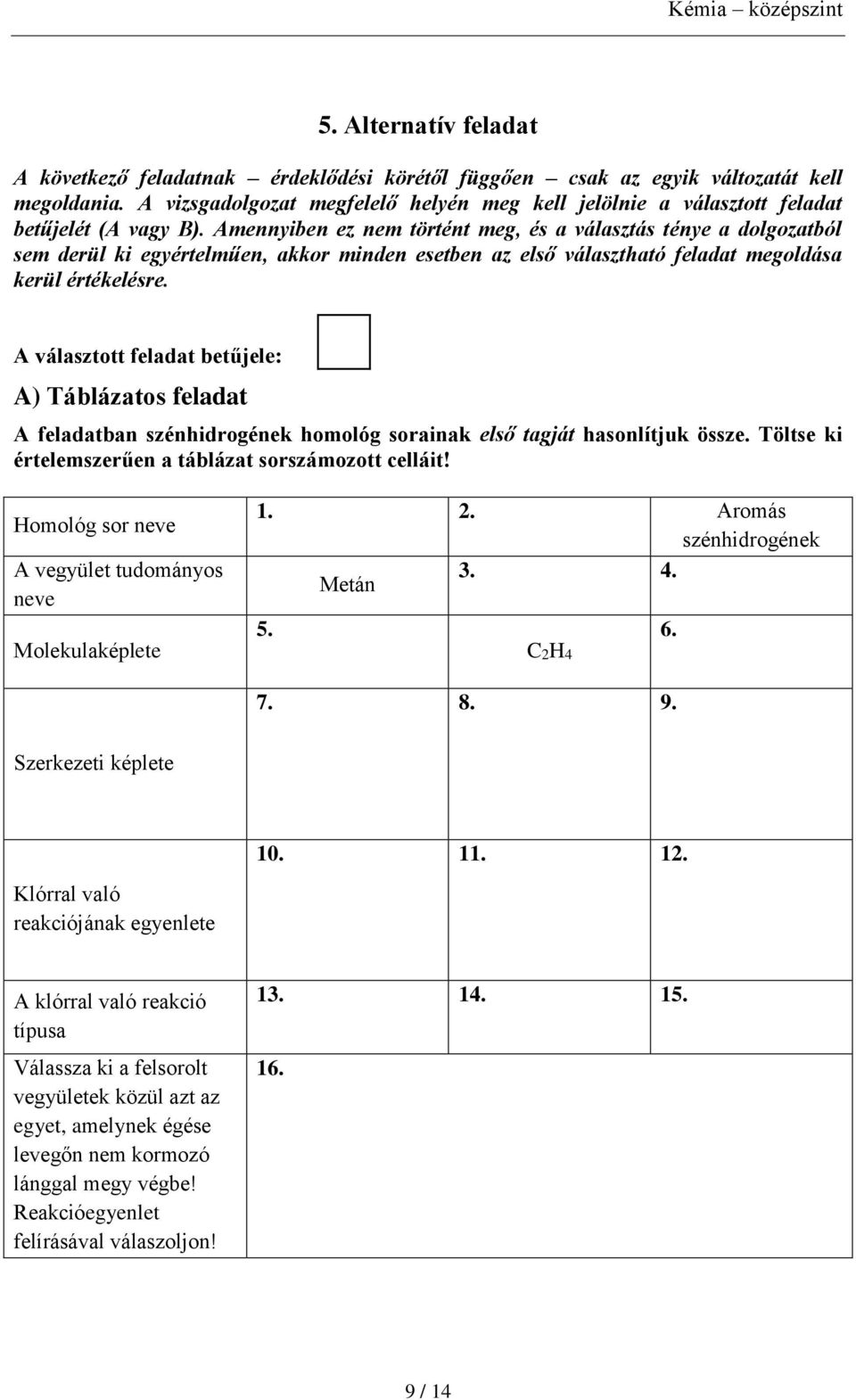 Amennyiben ez nem történt meg, és a választás ténye a dolgozatból sem derül ki egyértelműen, akkor minden esetben az első választható feladat megoldása kerül értékelésre.