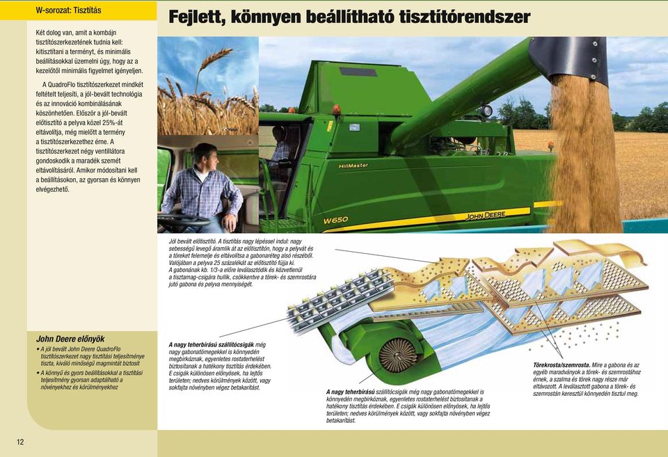 Először a jól-bevált előtisztító a pelyva közel 25%-át eltávolítja, még mielőtt a termény a tisztítószerkezethez érne.