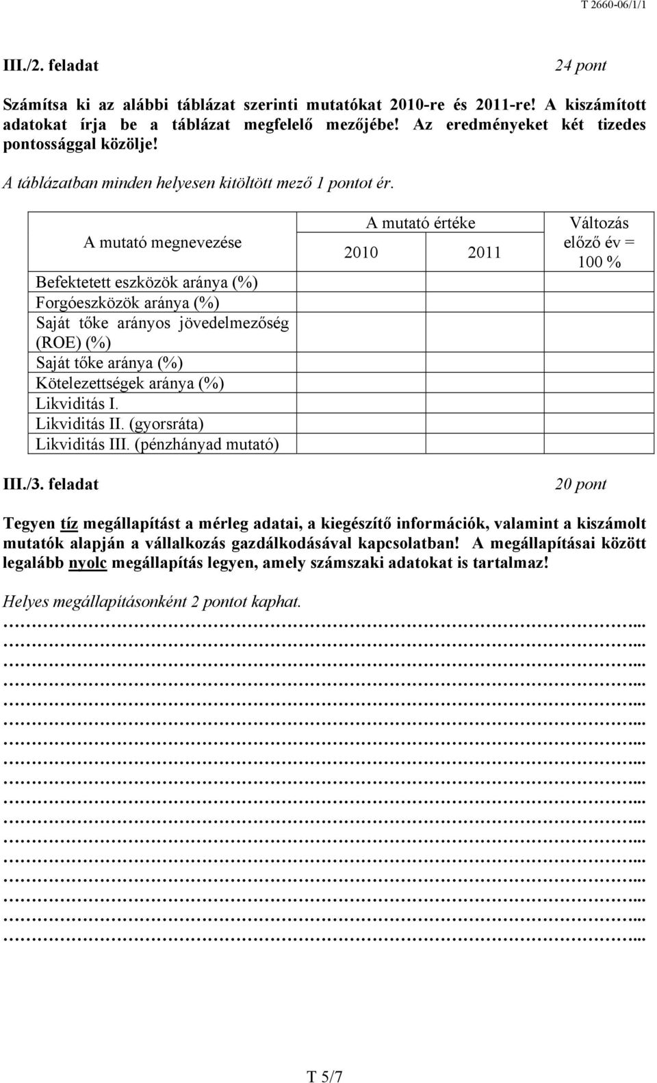 A mutató megnevezése Befektetett eszközök aránya (%) Forgóeszközök aránya (%) Saját tőke arányos jövedelmezőség (ROE) (%) Saját tőke aránya (%) Kötelezettségek aránya (%) Likviditás I. Likviditás II.