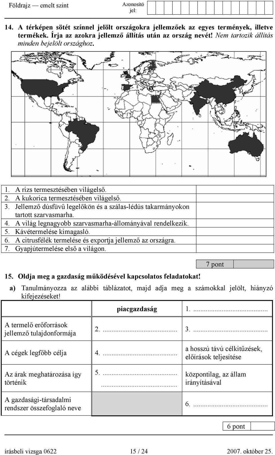 A világ legnagyobb szarvasmarha-állományával rendelkezik. 5. Kávétermelése kimagasló. 6. A citrusfélék termelése és exportja jellemző az országra. 7. Gyapjútermelése első a világon. 7 pont 15.