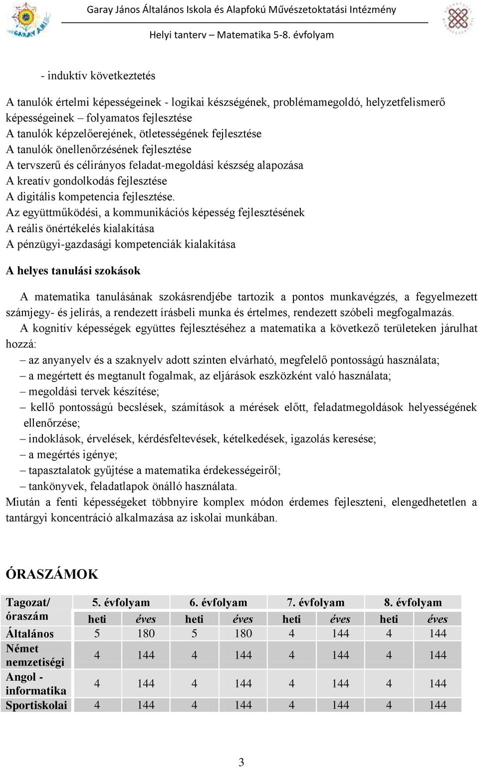 kommunikációs képesség fejlesztésének A reális önértékelés kialakítása A pénzügyi-gazdasági kompetenciák kialakítása A helyes tanulási szokások A matematika tanulásának szokásrendjébe tartozik a