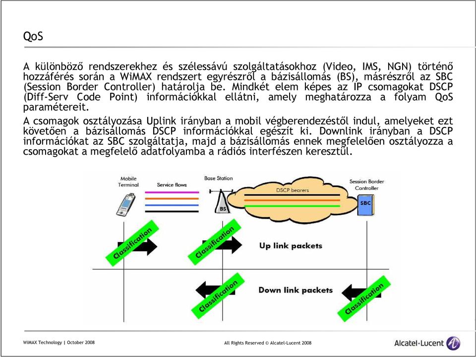 Mindkét elem képes az IP csomagokat DSCP (Diff-Serv Code Point) információkkal ellátni, amely meghatározza a folyam QoS paramétereit.