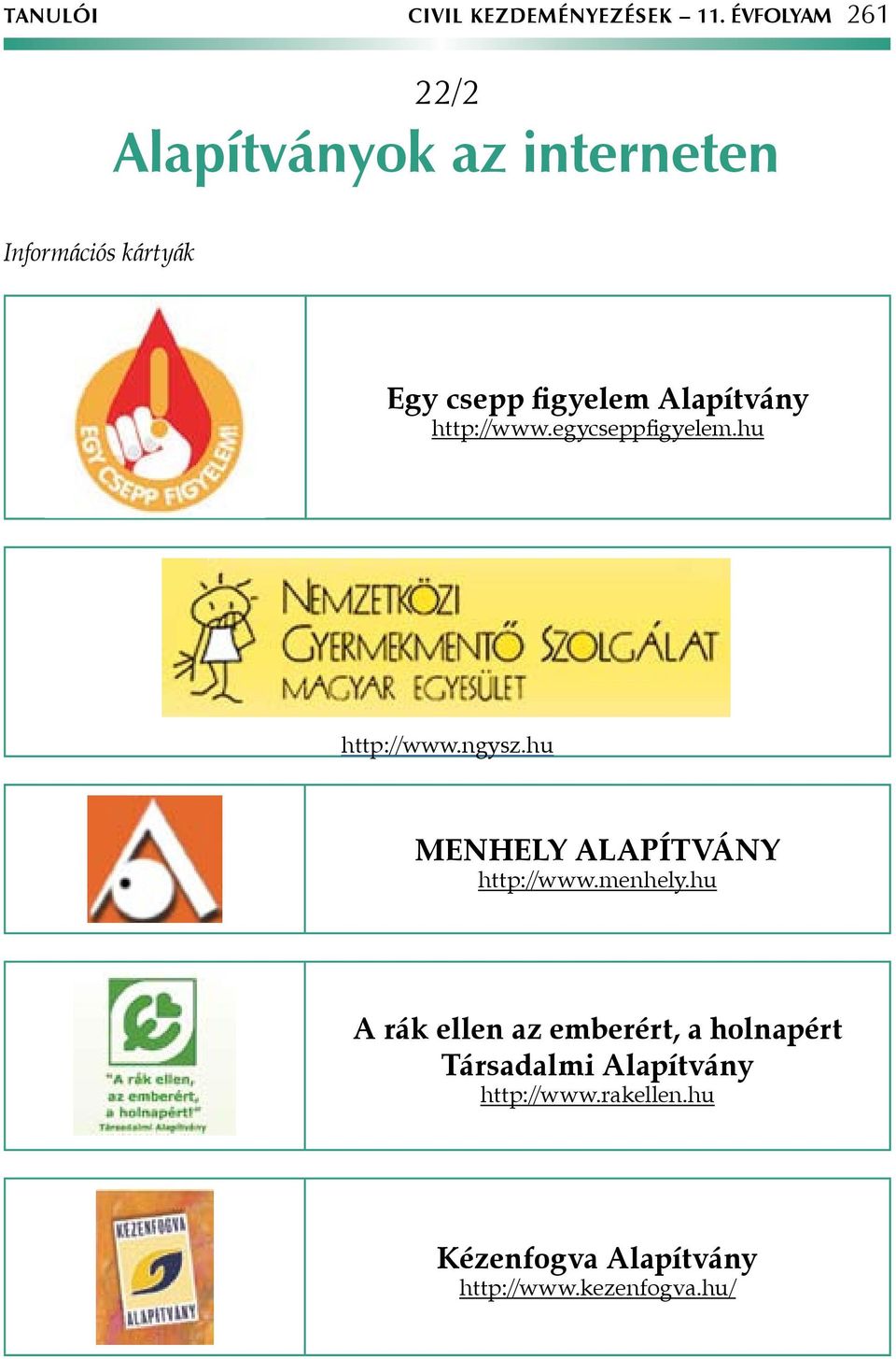 Alapítvány http://www.egycseppfigyelem.hu http://www.ngysz.