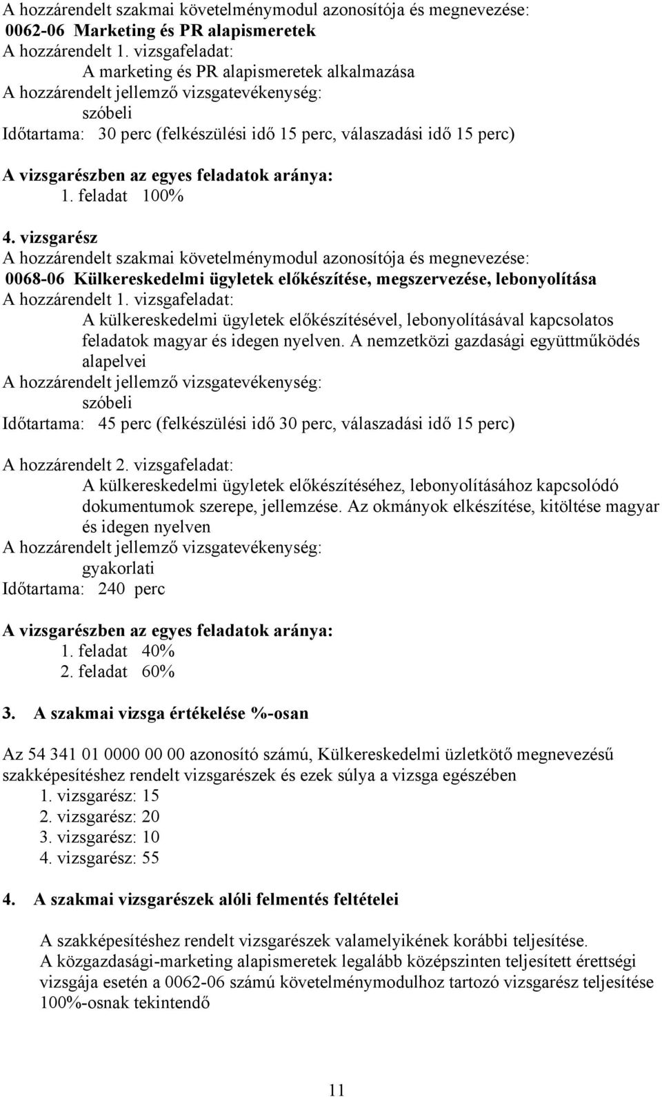 vizsgarész A hozzárendelt szakmai követelménymodul azonosítója és megnevezése: 0068-06 Külkereskedelmi ügyletek előkészítése, megszervezése, lebonyolítása A hozzárendelt 1.