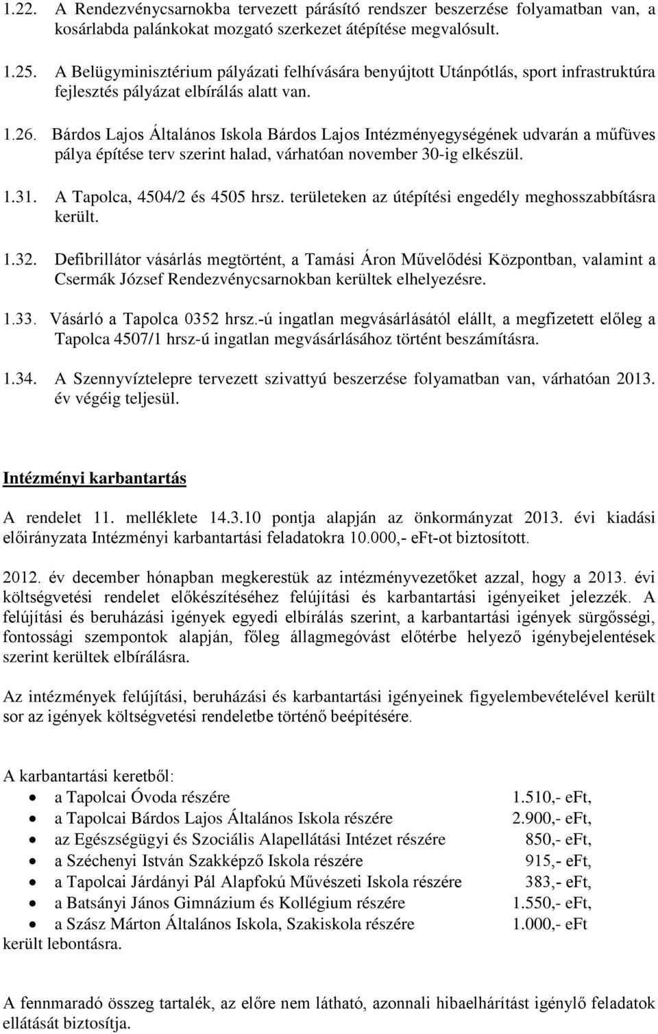 Bárdos Lajos Általános Iskola Bárdos Lajos Intézményegységének udvarán a műfüves pálya építése terv szerint halad, várhatóan november 30-ig elkészül. 1.31. A Tapolca, 4504/2 és 4505 hrsz.