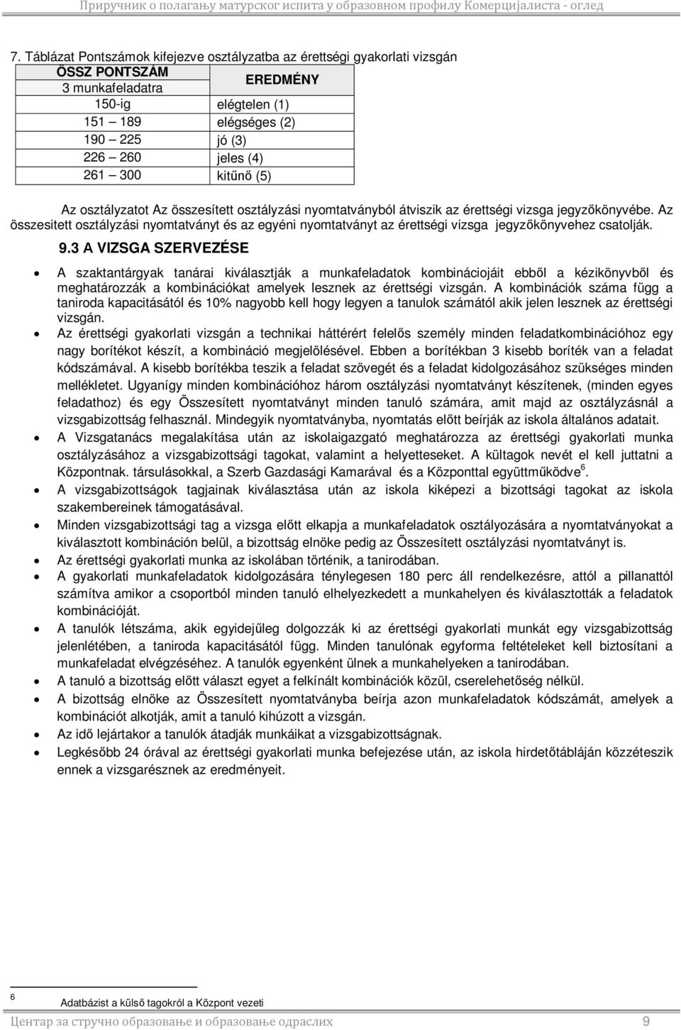 Az összesitett osztályzási nyomtatványt és az egyéni nyomtatványt az érettségi vizsga jegyz könyvehez csatolják. 9.