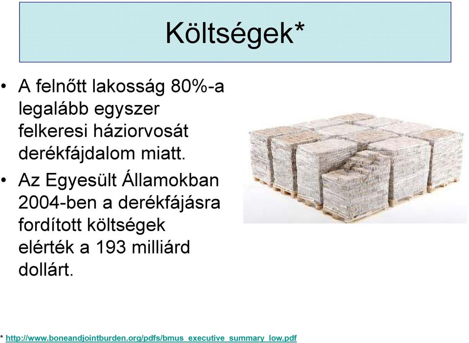 Az Egyesült Államokban 2004-ben a derékfájásra fordított költségek