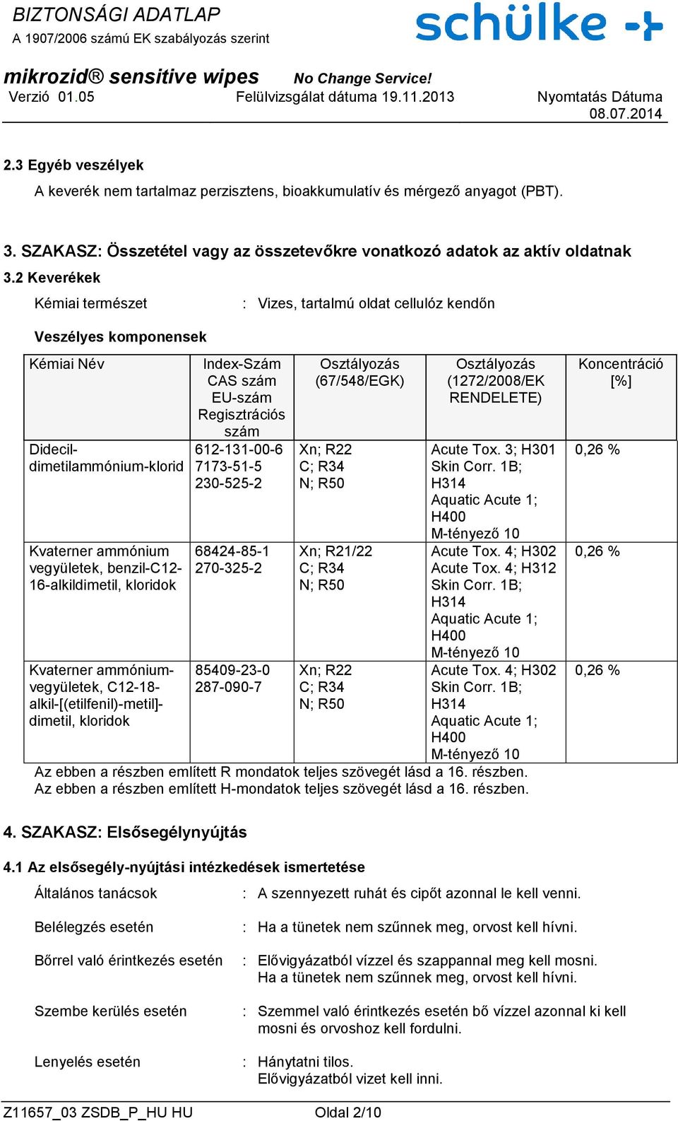 Kvaterner ammóniumvegyületek, C12-18- alkil-[(etilfenil)-metil]- dimetil, kloridok Index-Szám CAS szám EU-szám Regisztrációs szám 612-131-00-6 7173-51-5 230-525-2 68424-85-1 270-325-2 85409-23-0