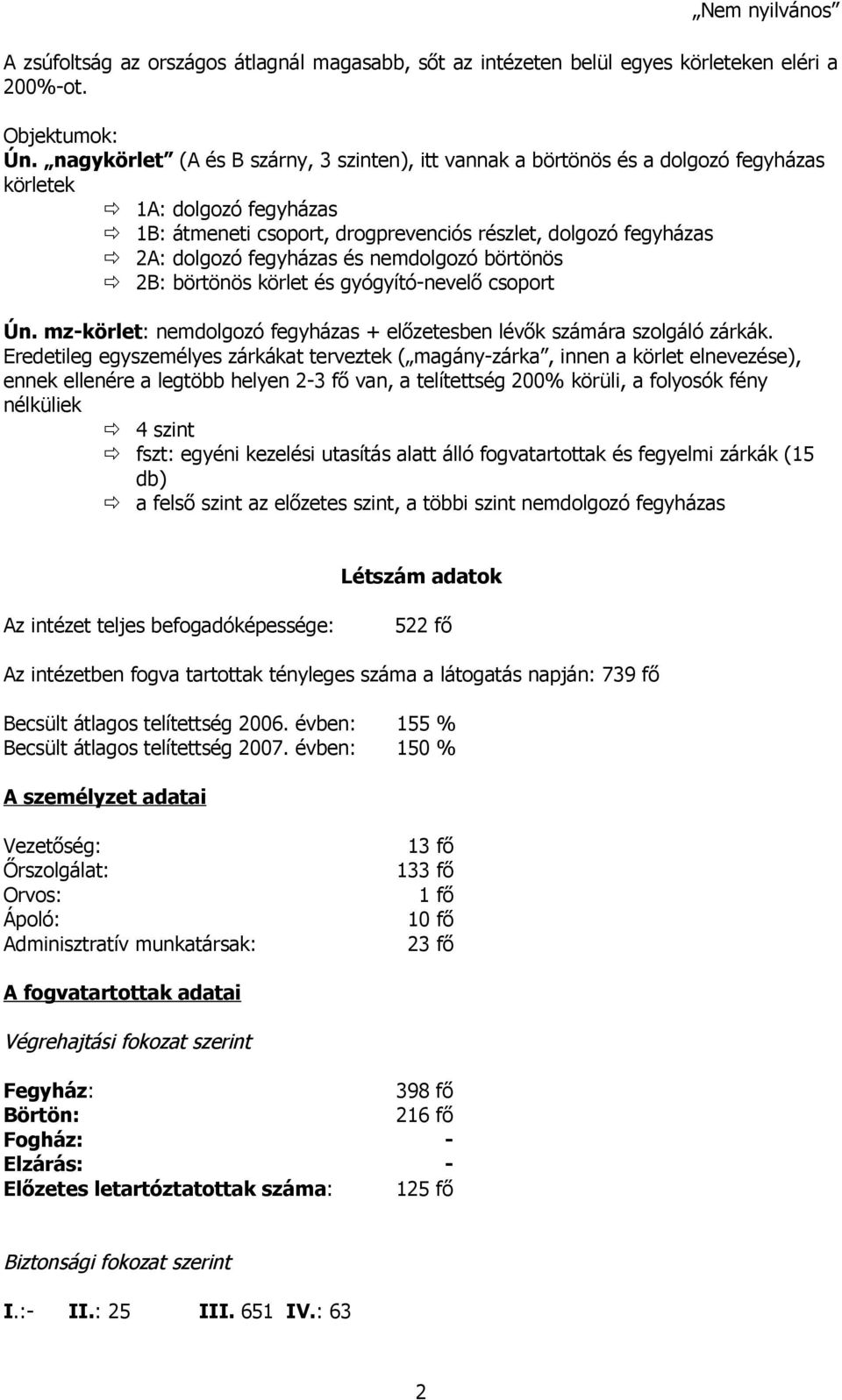 fegyházas és nemdolgozó börtönös 2B: börtönös körlet és gyógyító-nevelő csoport Ún. mz-körlet: nemdolgozó fegyházas + előzetesben lévők számára szolgáló zárkák.