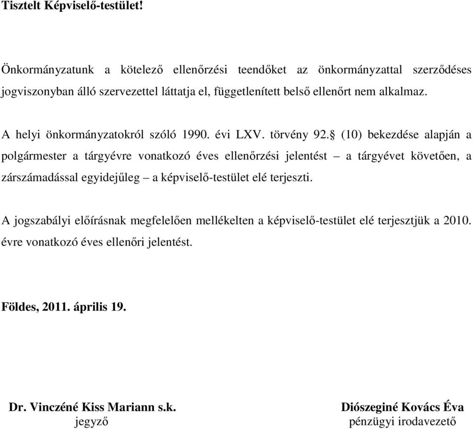 A helyi önkormányzatokról szóló 1990. évi LXV. törvény 92.