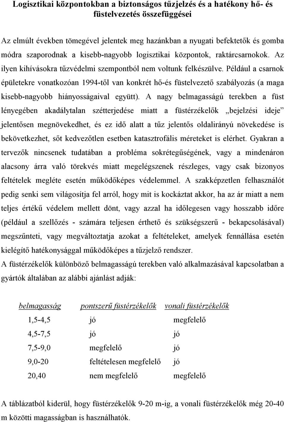 Például a csarnok épületekre vonatkozóan 1994-től van konkrét hő-és füstelvezető szabályozás (a maga kisebb-nagyobb hiányosságaival együtt).