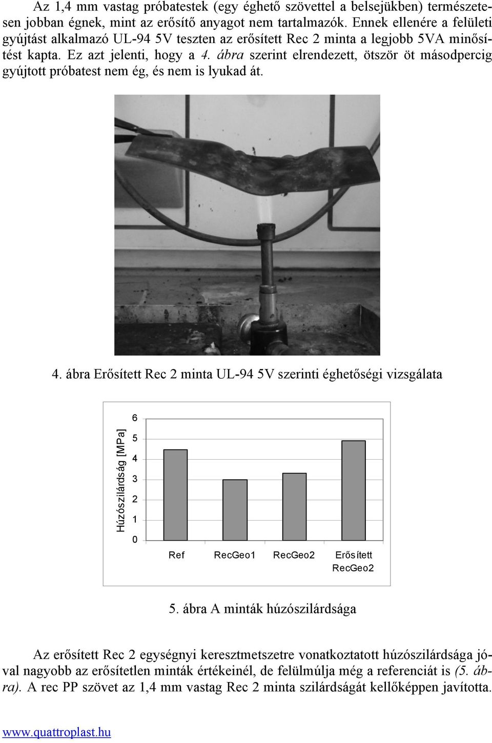 ábra szerint elrendezett, ötször öt másodpercig gyújtott próbatest nem ég, és nem is lyukad át. 4.