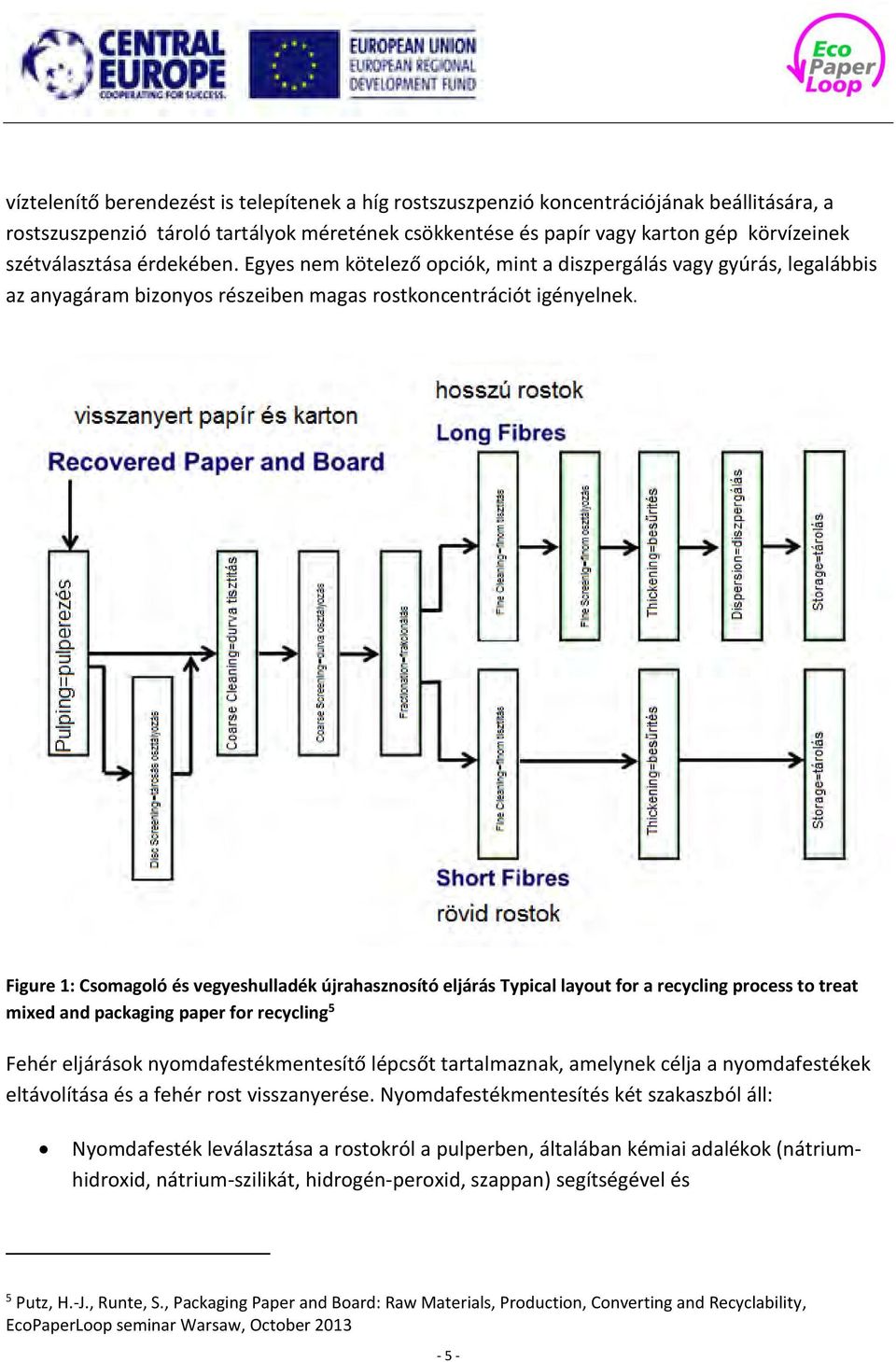 Figure 1: Csomagoló és vegyeshulladék újrahasznosító eljárás Typical layout for a recycling process to treat mixed and packaging paper for recycling 5 Fehér eljárások nyomdafestékmentesítő lépcsőt