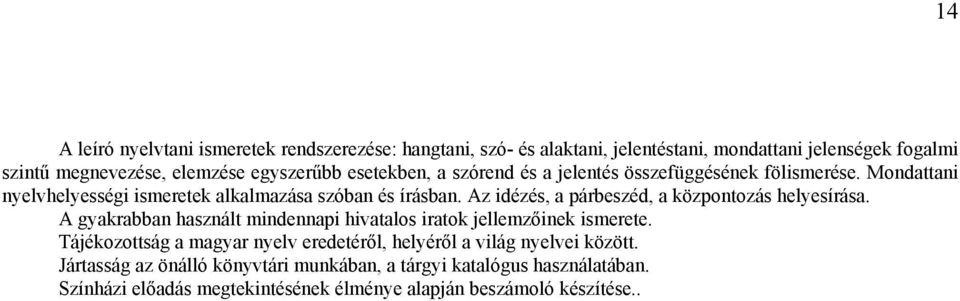 Az idézés, a párbeszéd, a központozás helyesírása. A gyakrabban használt mindennapi hivatalos iratok jellemzőinek ismerete.