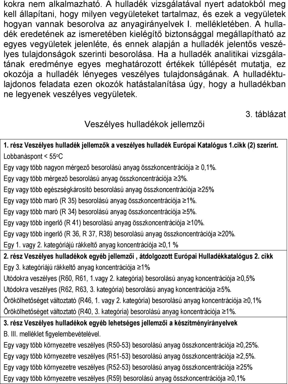 A hulladék eredetének az ismeretében kielégítő biztonsággal megállapítható az egyes vegyületek jelenléte, és ennek alapján a hulladék jelentős veszélyes tulajdonságok szerinti besorolása.