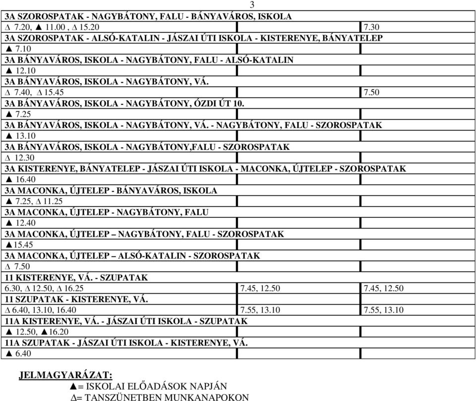 - NAGYBÁTONY, FALU - SZOROSPATAK 13.1 3A BÁNYAVÁROS, ISKOLA - NAGYBÁTONY,FALU - SZOROSPATAK 12.3 3A KISTERENYE, BÁNYATELEP - JÁSZAI ÚTI ISKOLA - MACONKA, ÚJTELEP - SZOROSPATAK 16.