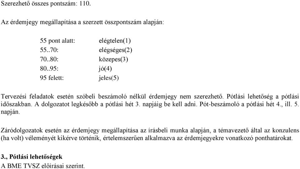 A dolgozatot legkésőbb a pótlási hét 3. napjáig be kell adni. Pót-beszámoló a pótlási hét 4., ill. 5. napján.