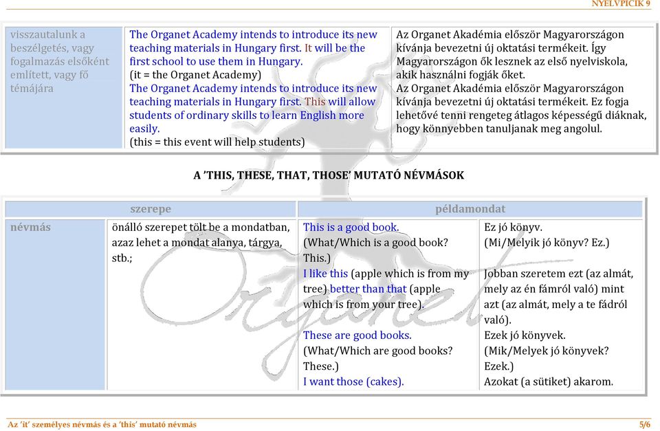 This will allow students of ordinary skills to learn English more easily. (this = this event will help students) Az Organet Akadémia először Magyarországon kívánja bevezetni új oktatási termékeit.