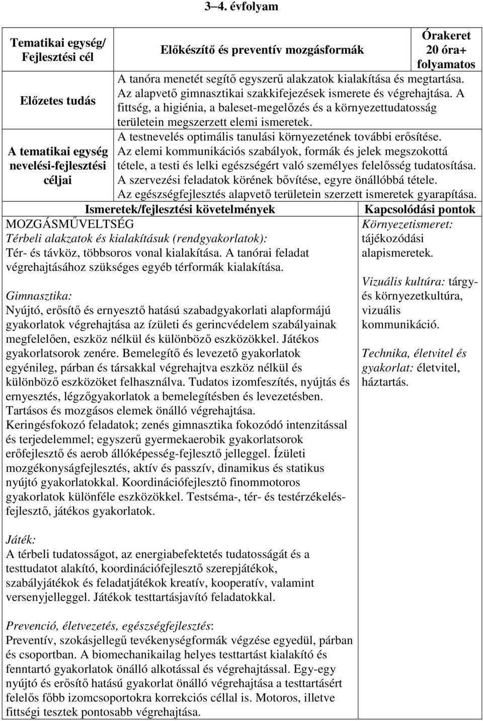 A testnevelés optimális tanulási környezetének további erősítése.