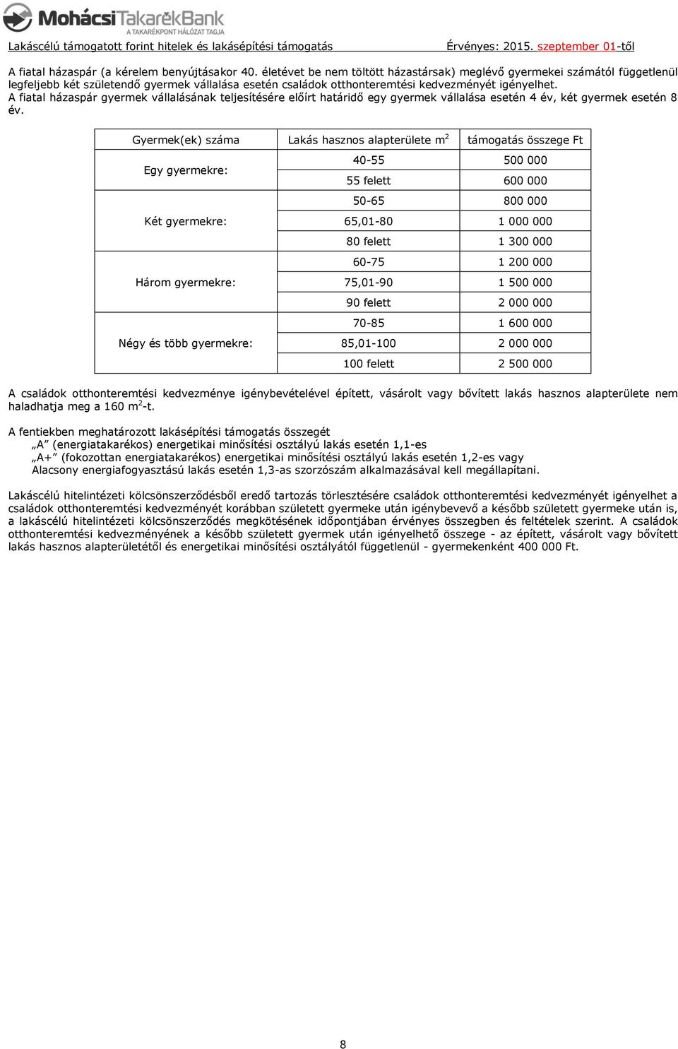 A fiatal házaspár gyermek vállalásának teljesítésére előírt határidő egy gyermek vállalása esetén 4 év, két gyermek esetén 8 év.