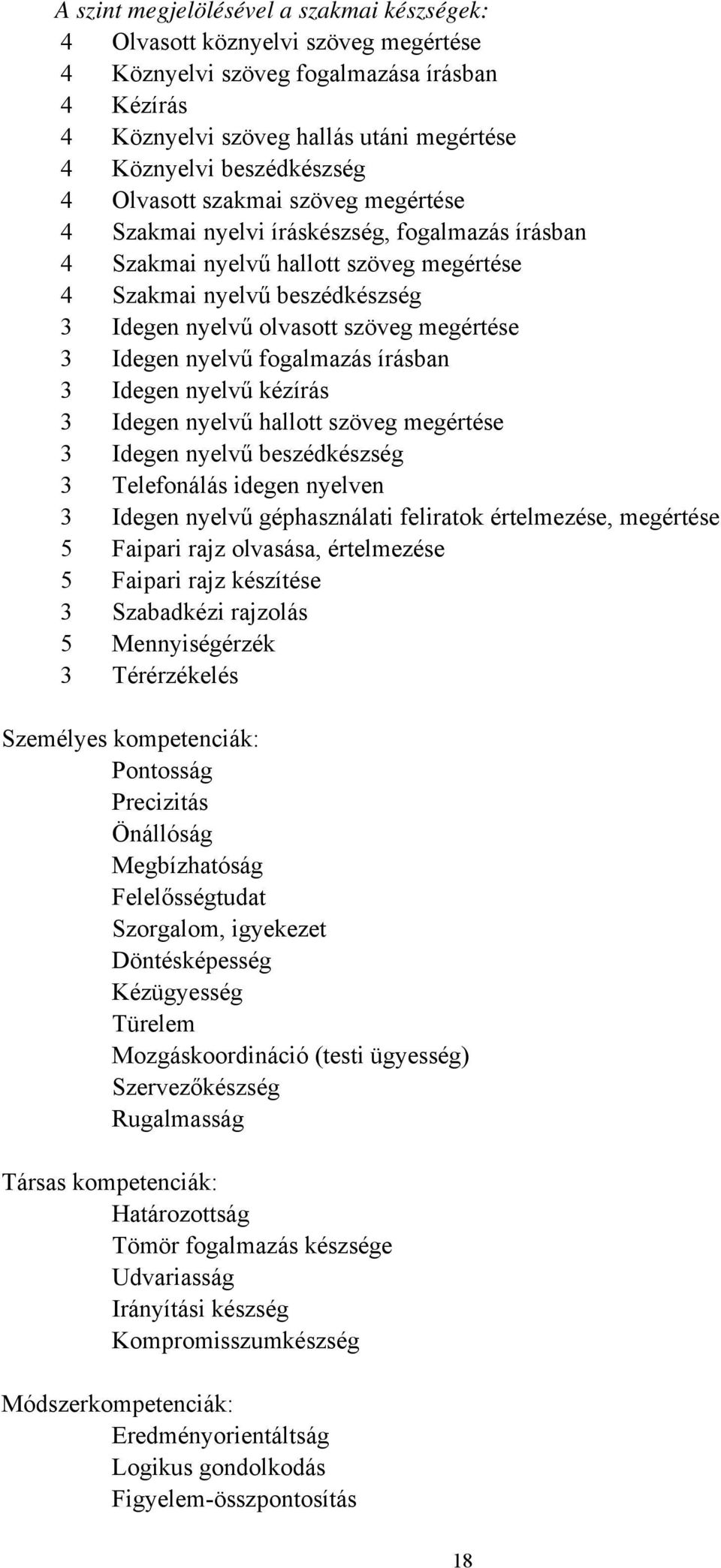 3 Idegen nyelvű fogalmazás írásban 3 Idegen nyelvű kézírás 3 Idegen nyelvű hallott szöveg megértése 3 Idegen nyelvű beszédkészség 3 Telefonálás idegen nyelven 3 Idegen nyelvű géphasználati feliratok