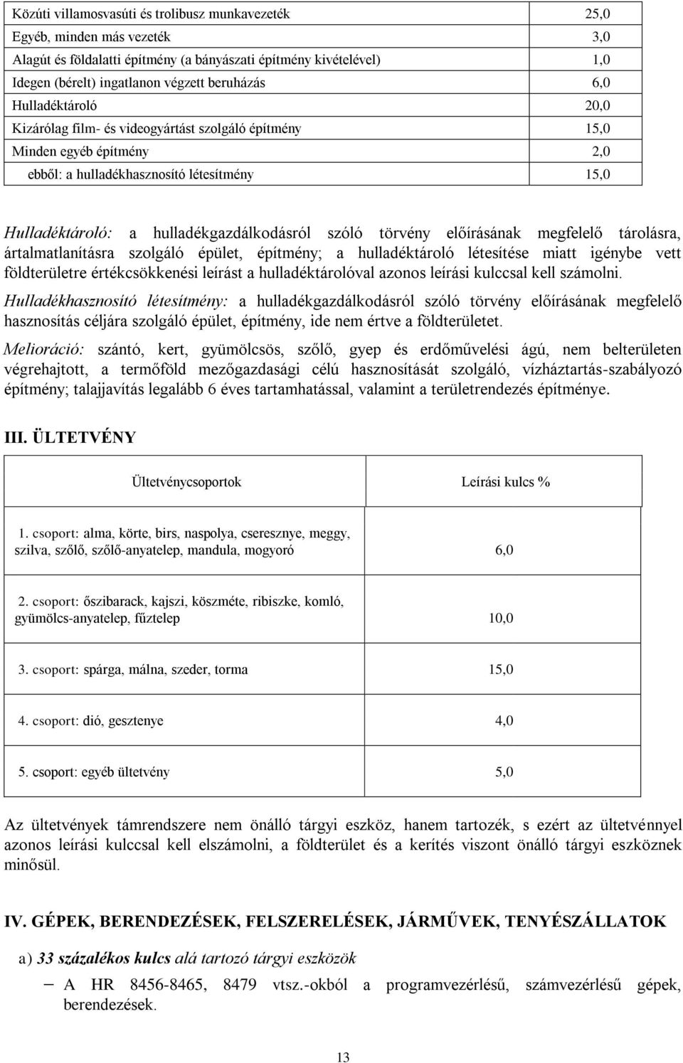 törvény előírásának megfelelő tárolásra, ártalmatlanításra szolgáló épület, építmény; a hulladéktároló létesítése miatt igénybe vett földterületre értékcsökkenési leírást a hulladéktárolóval azonos