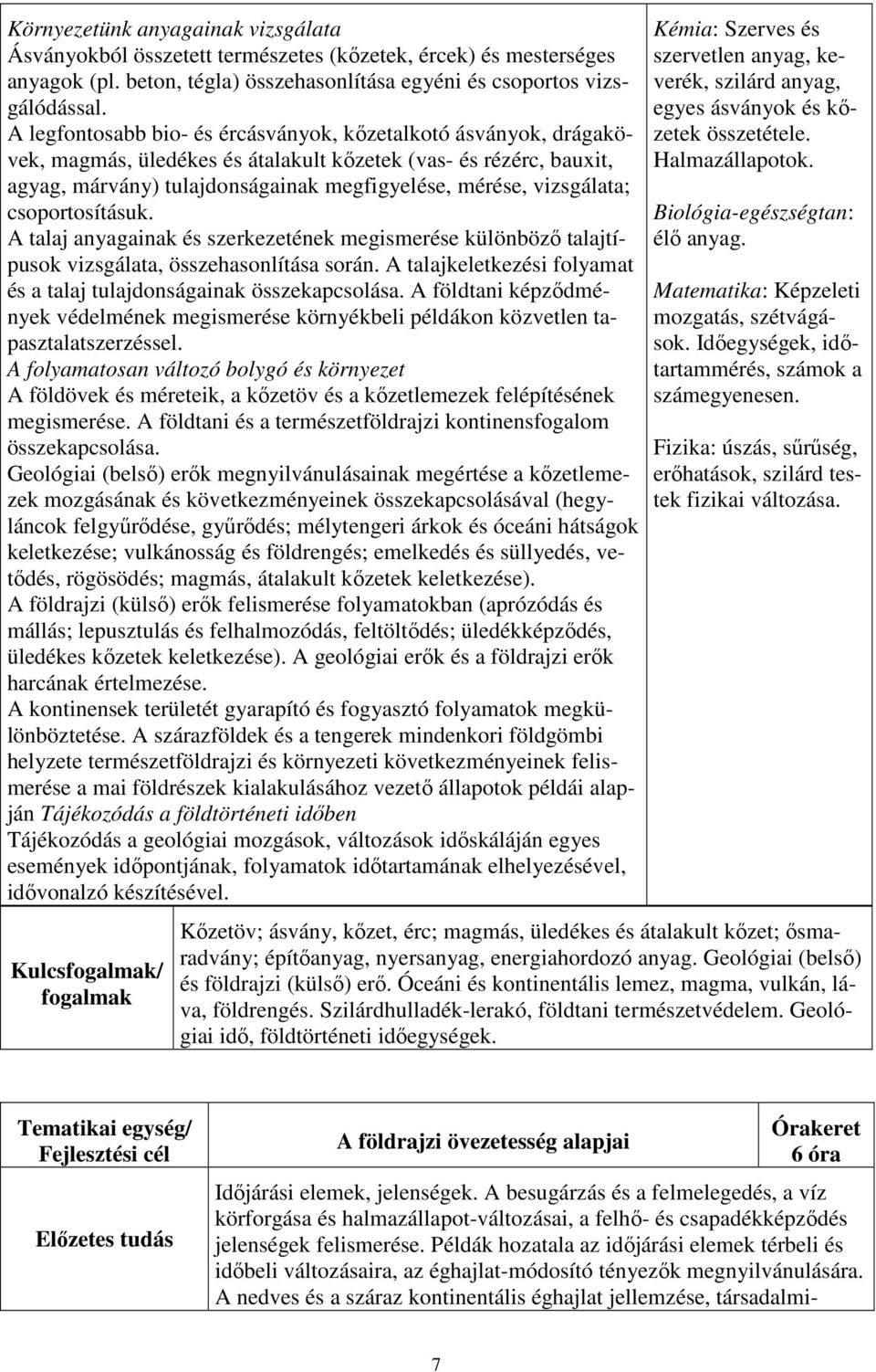 csoportosításuk. A talaj anyagainak és szerkezetének megismerése különböző talajtípusok vizsgálata, összehasonlítása során. A talajkeletkezési folyamat és a talaj tulajdonságainak összekapcsolása.