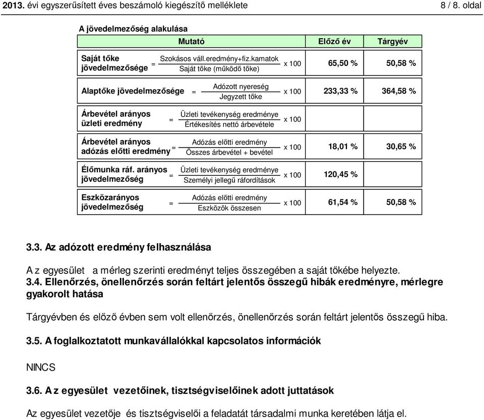 árbevétele Árbevétel arányos adózás előtti eredmény Adózás előtti eredmény Összes árbevétel + bevétel 18,1 % 3,65 % Élőmunka ráf.