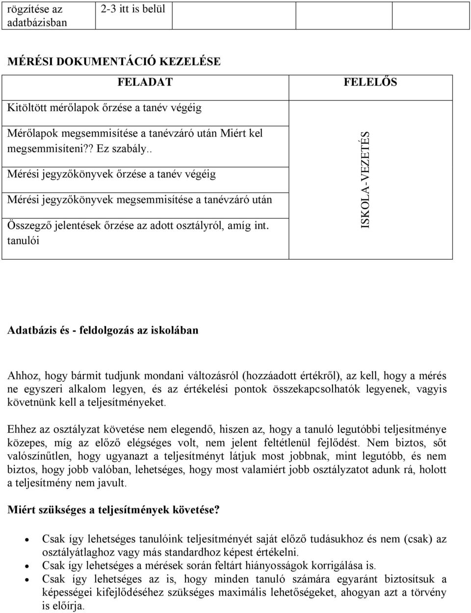 tanulói Adatbázis és - feldolgozás az iskolában Ahhoz, hogy bármit tudjunk mondani változásról (hozzáadott értékről), az kell, hogy a mérés ne egyszeri alkalom legyen, és az értékelési pontok