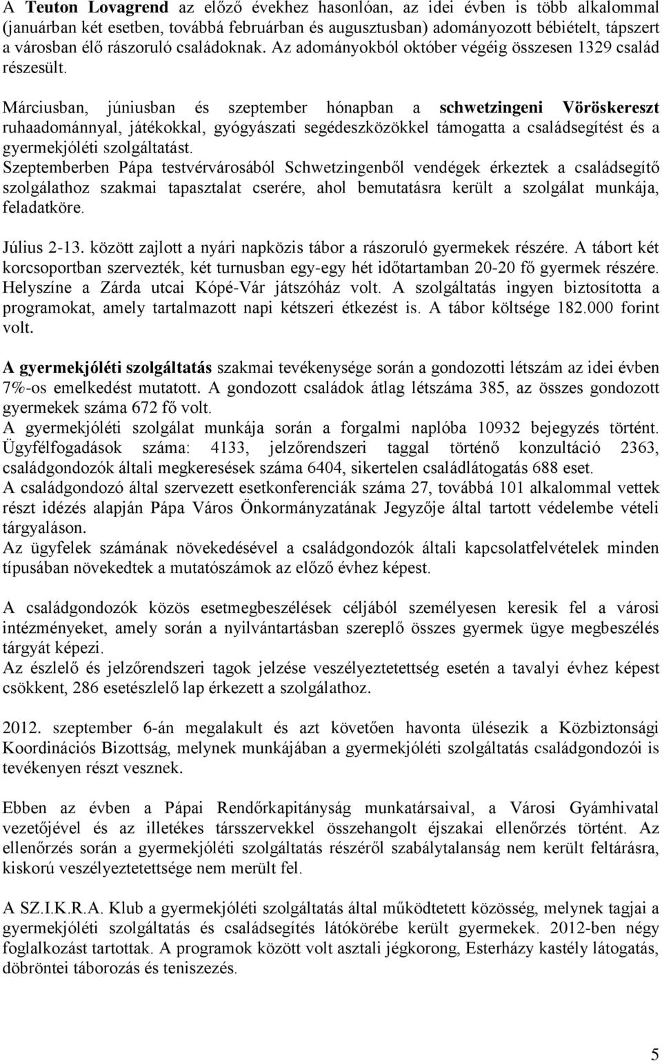 Márciusban, júniusban és szeptember hónapban a schwetzingeni Vöröskereszt ruhaadománnyal, játékokkal, gyógyászati segédeszközökkel támogatta a családsegítést és a gyermekjóléti szolgáltatást.