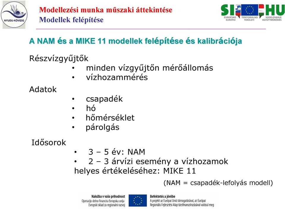 mérőállomás vízhozammérés Adatok csapadék hó hőmérséklet párolgás Idősorok 3 5 év: