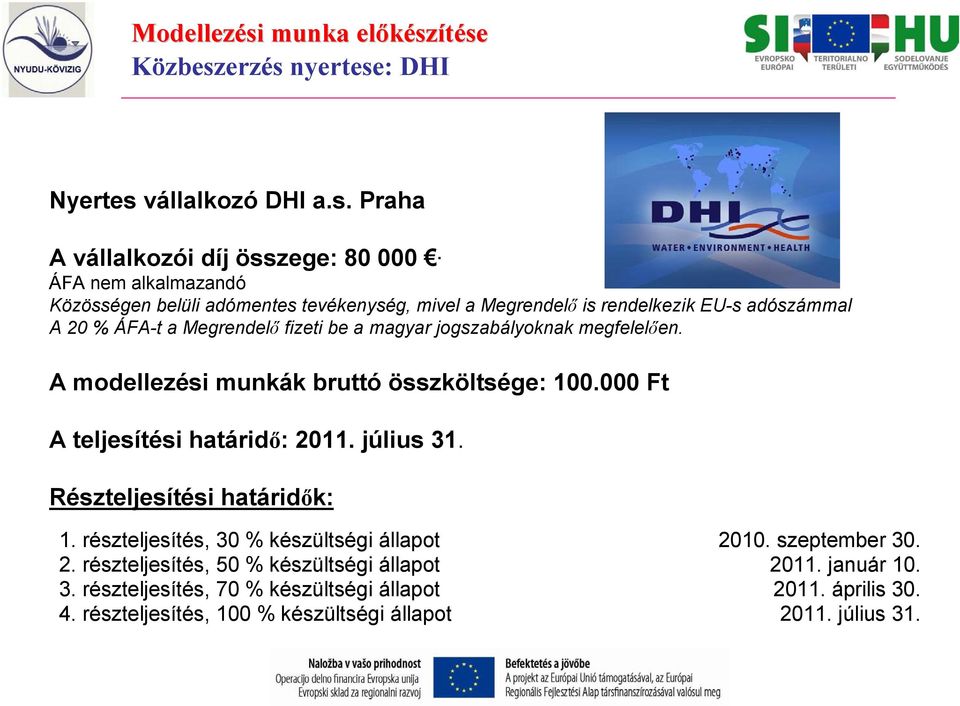 jogszabályoknak megfelelően. A modellezési munkák bruttó összköltsége: 100.000 Ft A teljesítési határidő: 2011. július 31. Részteljesítési határidők: 1.