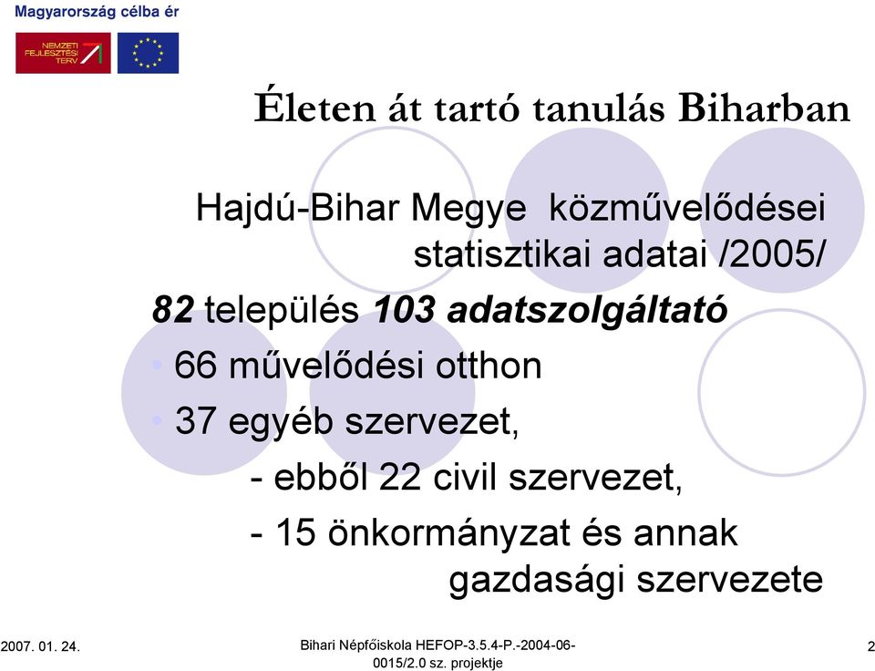 művelődési otthon 37 egyéb szervezet, - ebből 22