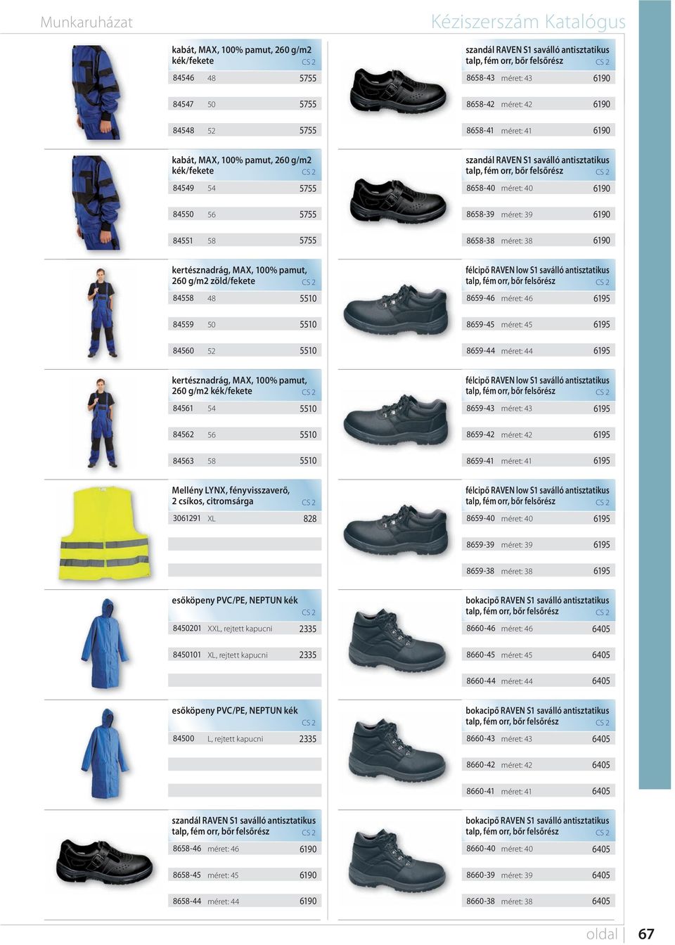 38 kertésznadrág, MAX, 100% pamut, 260 g/m2 zöld/fekete 84558 48 félcipő RAVEN low S1 saválló antisztatikus talp, fém orr, bőr felsőrész 8659-46 méret: 46 84559 50 8659-45 méret: 45 84560 52 8659-44