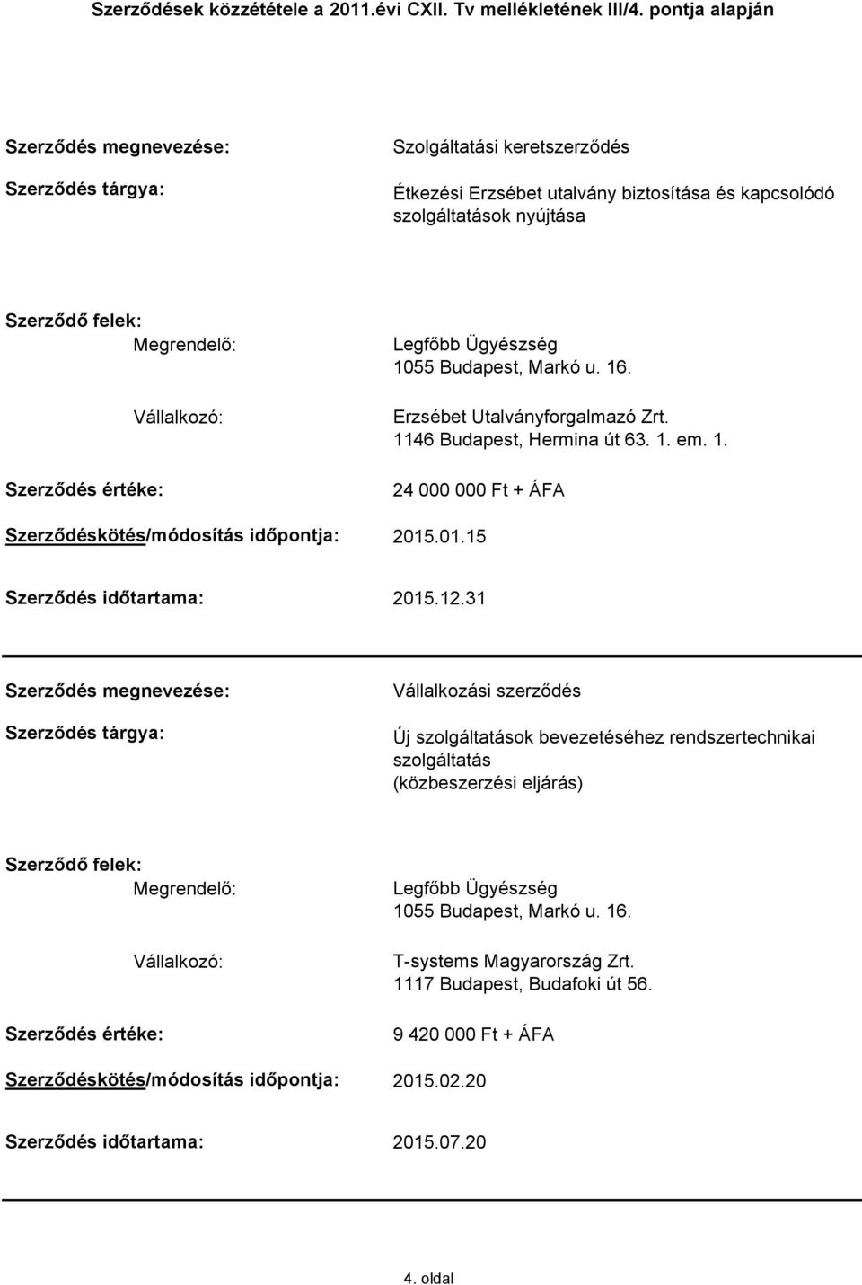 01.15 Szerződés időtartama: 2015.12.