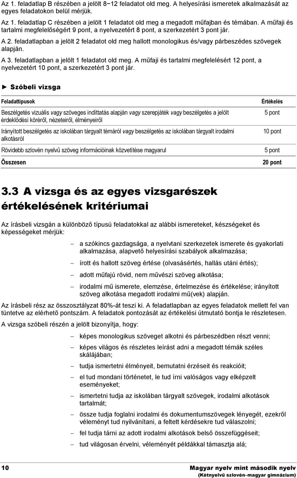 feladatlapban a jelölt 2 feladatot old meg hallott monologikus és/vagy párbeszédes szövegek alapján. A 3. feladatlapban a jelölt 1 feladatot old meg.