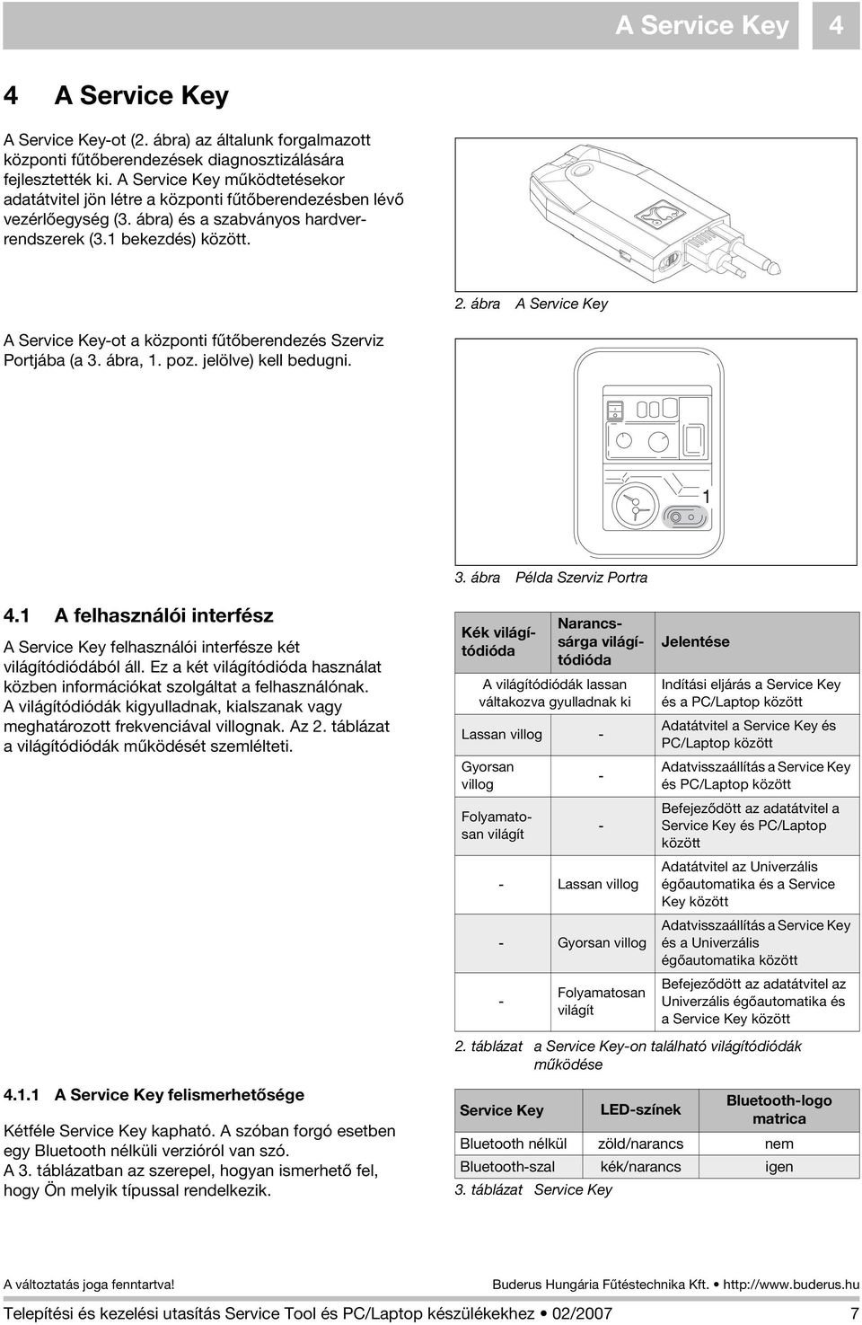 ábra A Service Key A Service Key-ot a központi fûtõberendezés Szerviz Portjába (a 3. ábra, 1. poz. jelölve) kell bedugni. 3. ábra Példa Szerviz Portra 4.