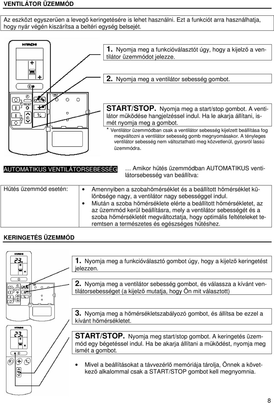 A ventilátor működése hangjelzéssel indul. Ha le akarja állítani, ismét nyomja meg a gombot.