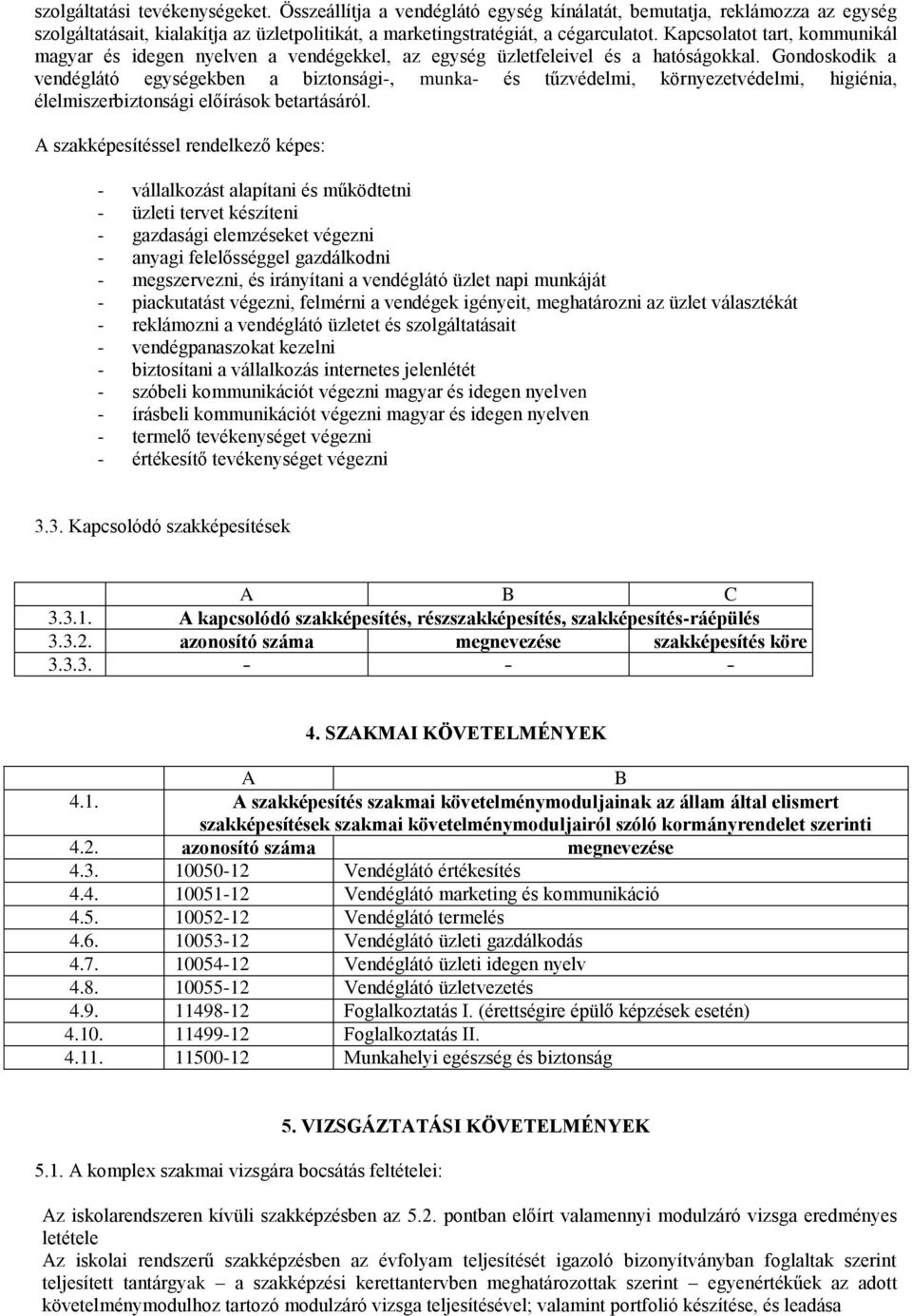 Gondoskodik a vendéglátó egységekben a biztonsági-, munka- és tűzvédelmi, környezetvédelmi, higiénia, élelmiszerbiztonsági előírások betartásáról.