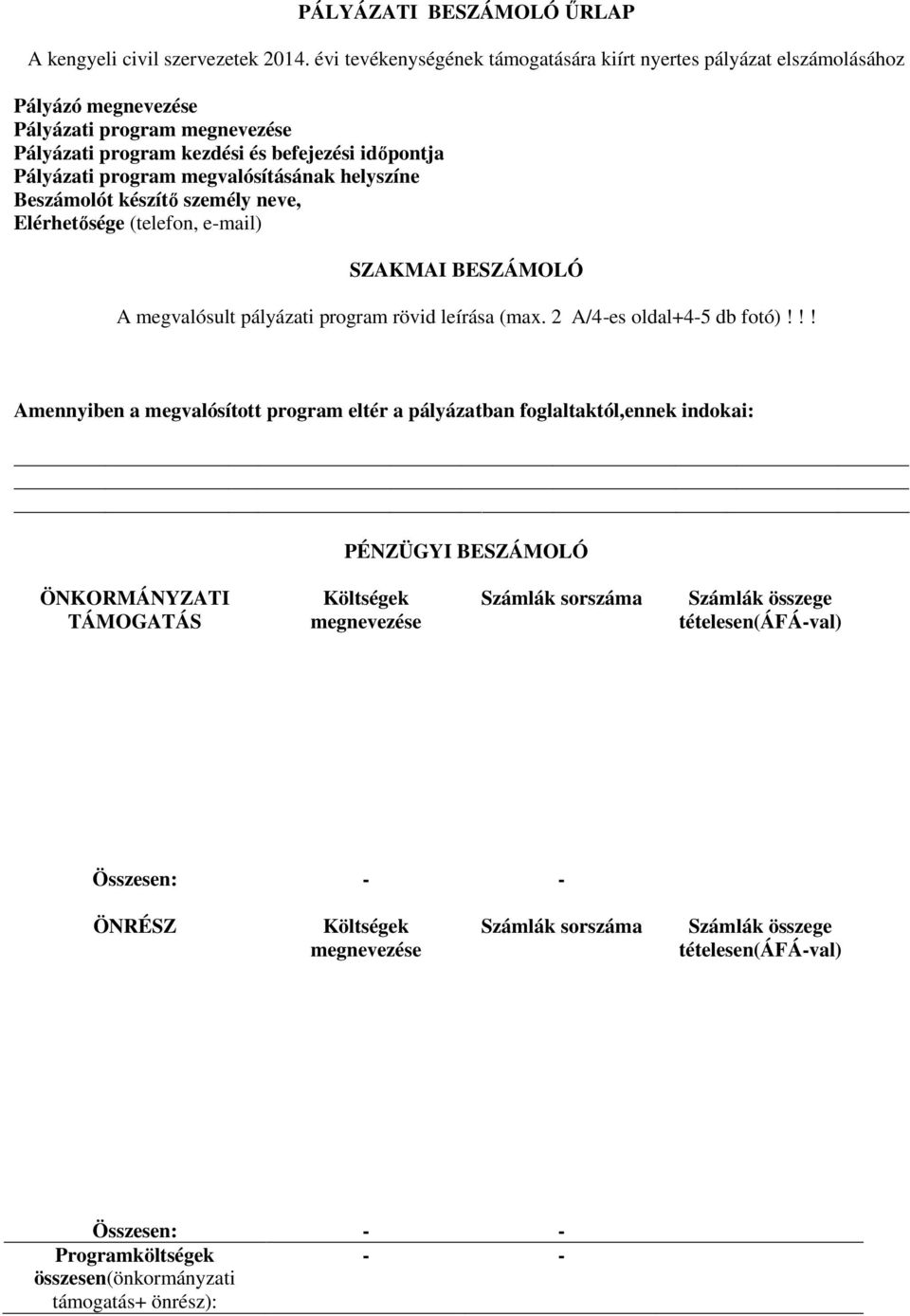 megvalósításának helyszíne Beszámolót készítő személy neve, Elérhetősége (telefon, e-mail) SZAKMAI BESZÁMOLÓ A megvalósult pályázati program rövid leírása (max. 2 A/4-es oldal+4-5 db fotó)!