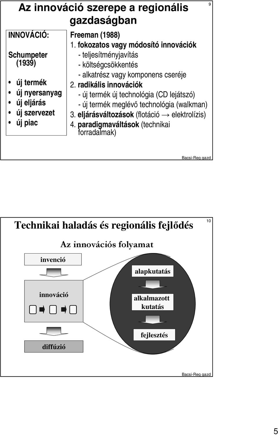 radikális innovációk - új termék új technológia (CD lejátszó) - új termék meglévı technológia (walkman) 3.