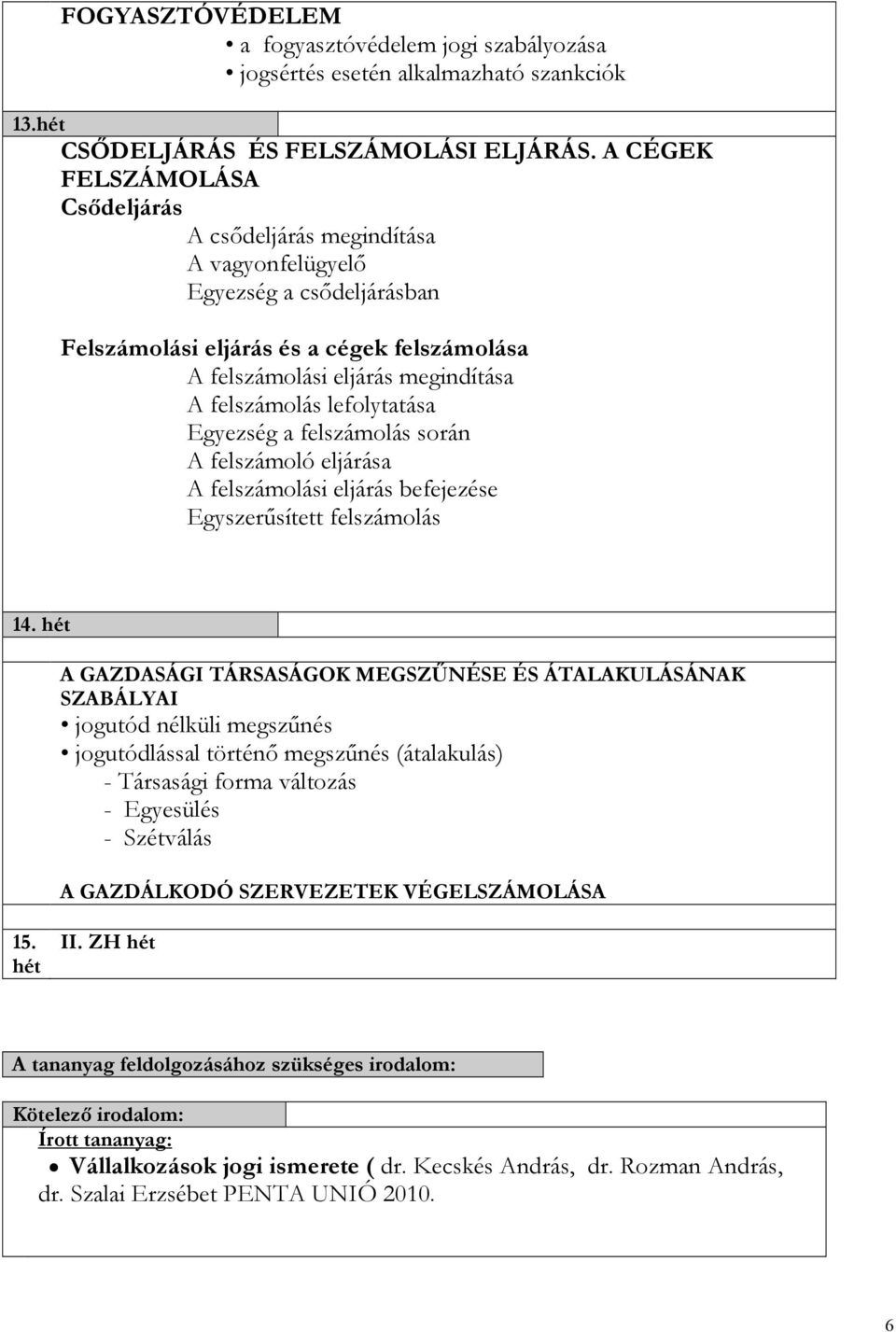 lefolytatása Egyezség a felszámolás során A felszámoló eljárása A felszámolási eljárás befejezése Egyszerűsített felszámolás 14.