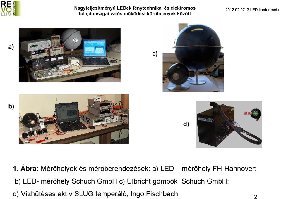 mérőhely FH-Hannover; b) LED- mérőhely Schuch