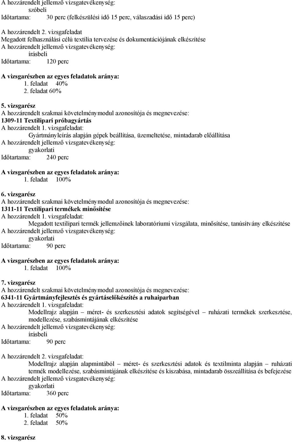 vizsgarész A hozzárendelt szakmai követelménymodul azonosítója és megnevezése: 1309-11 Textilipari próbagyártás A hozzárendelt 1.