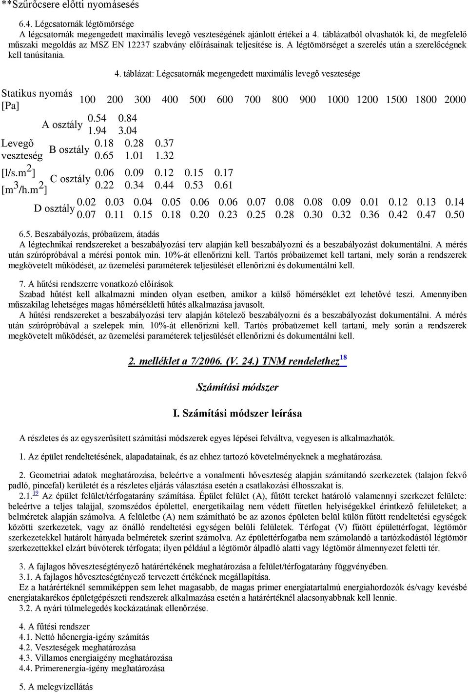 Statikus nyomás [Pa] Levegő veszteség [l/s.m 2 ] [m 3 /h.m 2 ] A osztály 0.54 1.94 4.