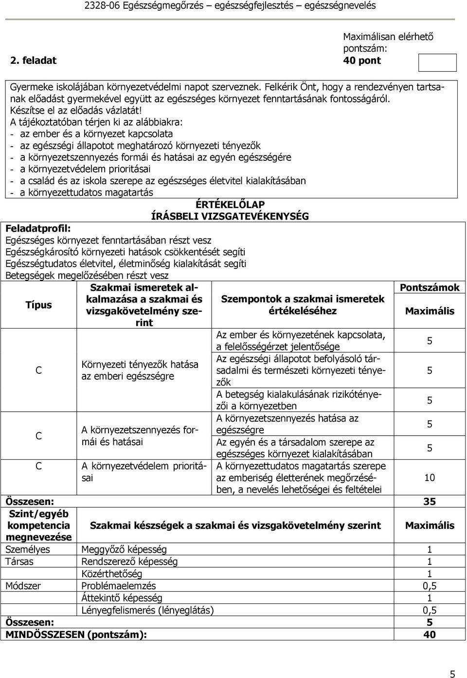 A tájékoztatóban térjen ki az alábbiakra: - az ember és a környezet kapcsolata - az egészségi állapotot meghatározó környezeti tényezık - a környezetszennyezés formái és hatásai az egyén egészségére