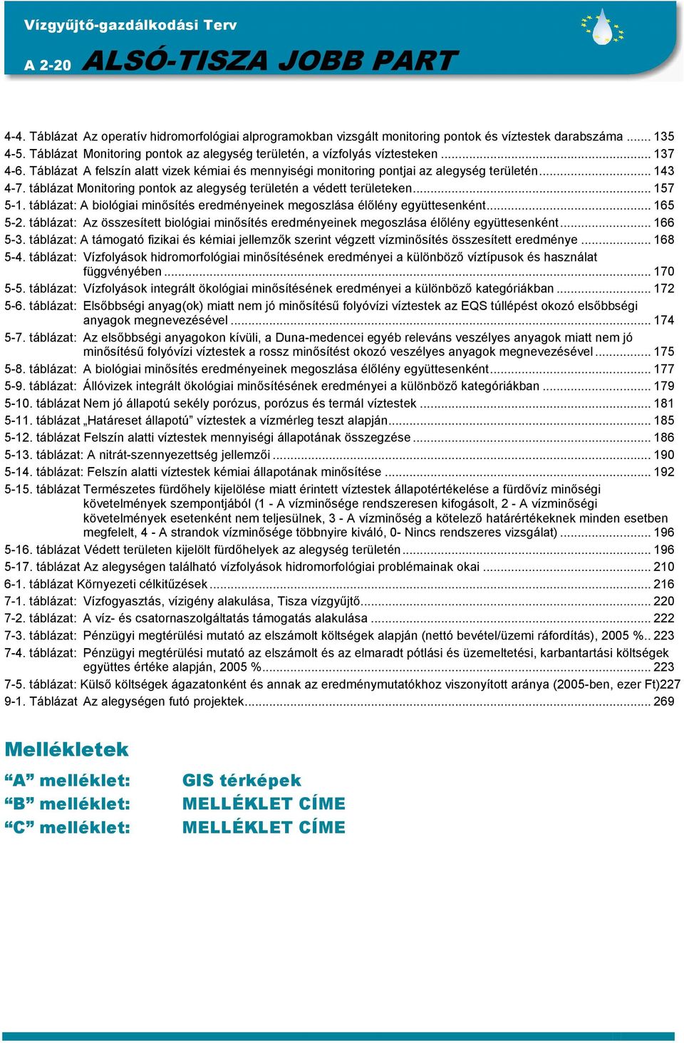 táblázat: A biológiai minısítés eredményeinek megoszlása élılény együttesenként... 165 5-2. táblázat: Az összesített biológiai minısítés eredményeinek megoszlása élılény együttesenként... 166 5-3.