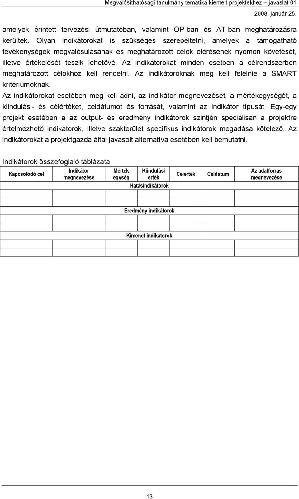 Az indikátorokat minden esetben a célrendszerben meghatározott célokhoz kell rendelni. Az indikátoroknak meg kell felelnie a SMART kritériumoknak.