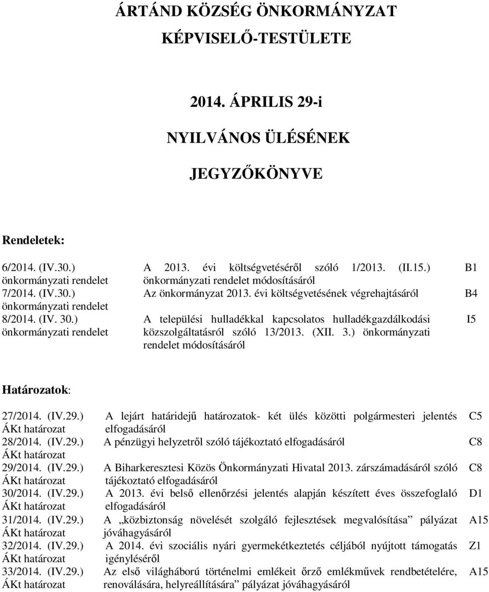 évi költségvetésének végrehajtásáról A települési hulladékkal kapcsolatos hulladékgazdálkodási közszolgáltatásról szóló 13/2013. (XII. 3.