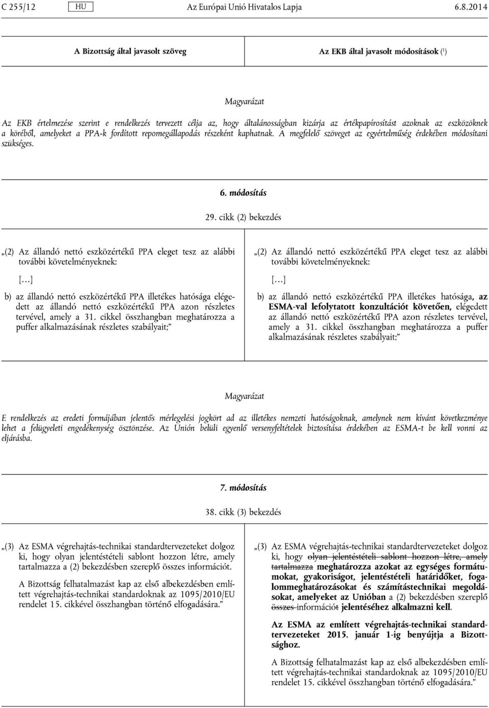 az eszközöknek a köréből, amelyeket a PPA-k fordított repomegállapodás részeként kaphatnak. A megfelelő szöveget az egyértelműség érdekében módosítani szükséges. 6. módosítás 29.